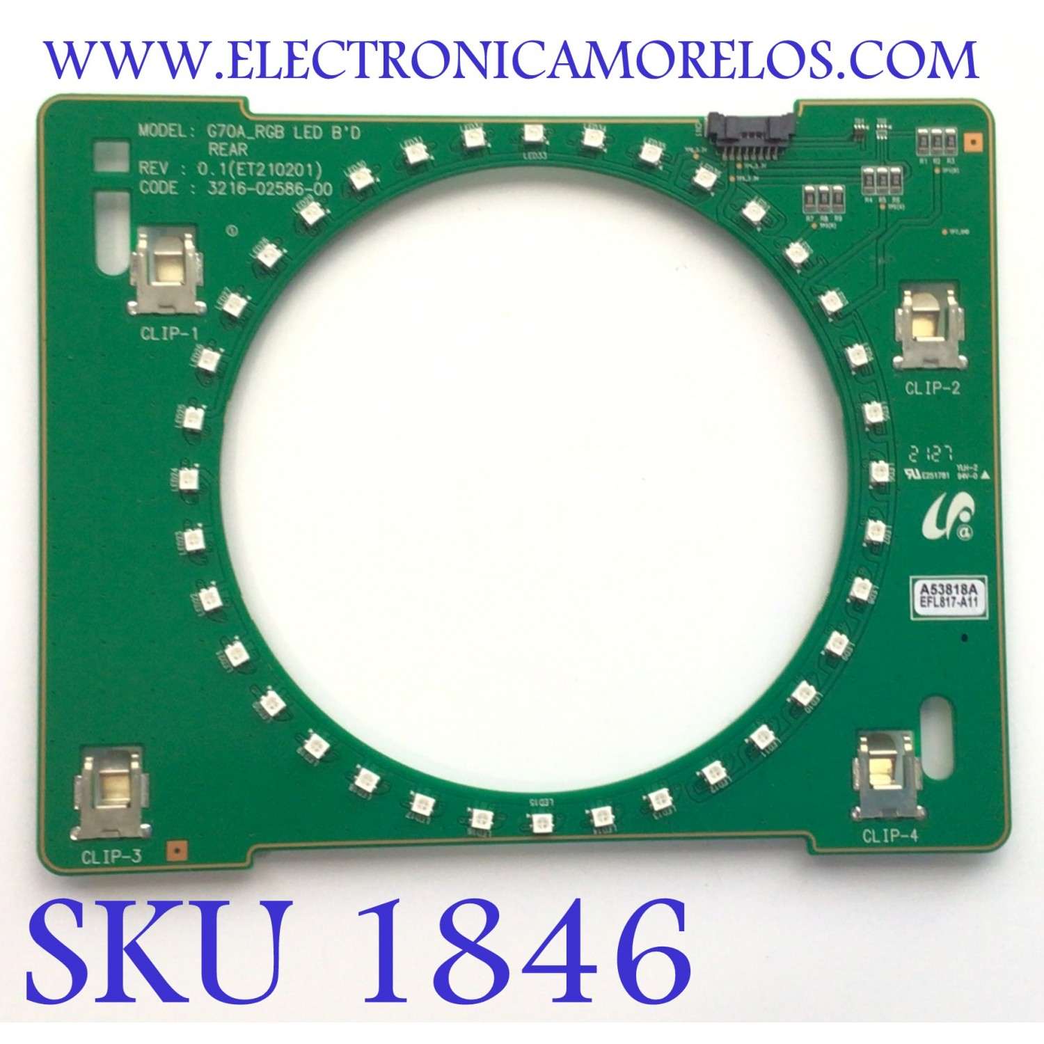 LED RING PARA MONITOR / NUMERO DE PARTE 3216-02586-00 / ET210201 / A53818A / MODELO LS28GA700NNXZA LA01